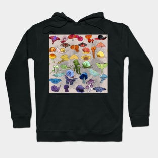 Rainbow Mushrooms and Moths and Snails Coattagecore Pride Neutral Hoodie